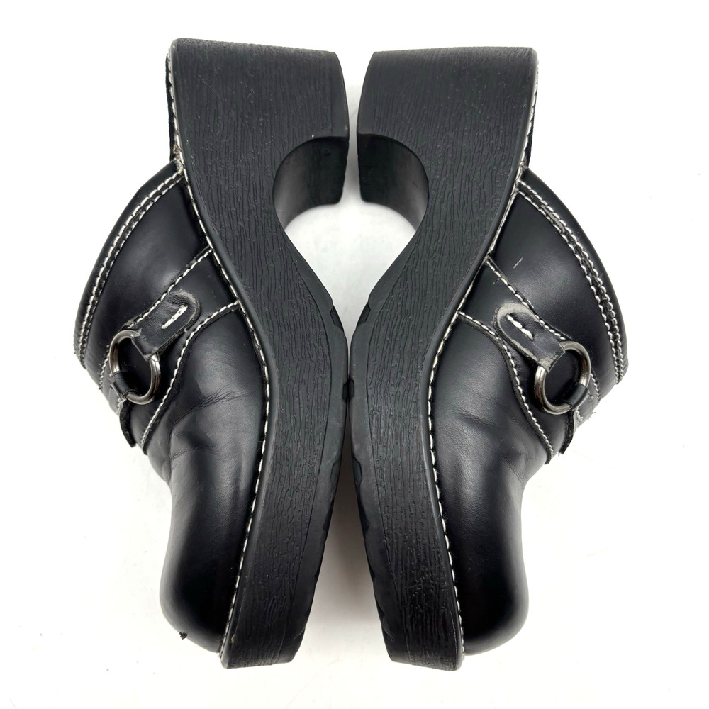 Vintage 90s Y2K Route 66 Black Faux Leather Chunky Platform O-ring Mules 7 - Picture 15 of 16